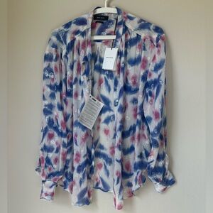 Isabel Marant Daws silk top button down blouse 38 print with metallic thread